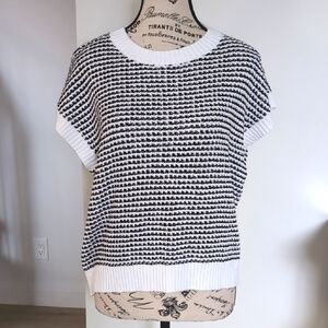 PRETTYGARDEN | Women's White/Blk Knitted Cap Sleeved Crewneck Oversized Sweater